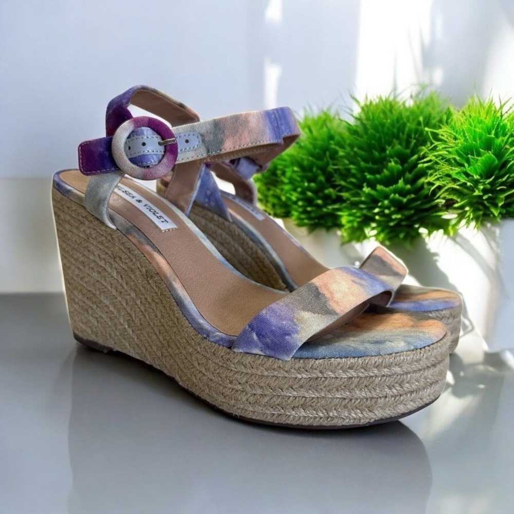 Chelsea & Violet Espadrille Wedge Sandal Purple Multi 7 Womens Tie Dye Platform